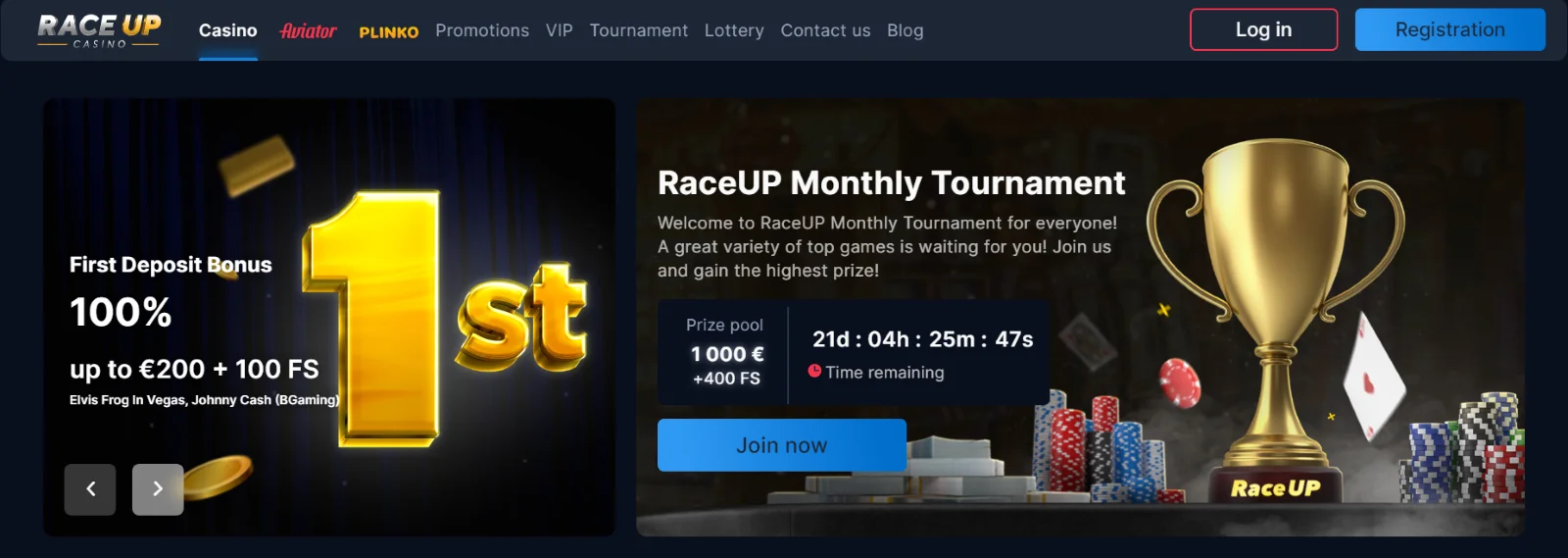Race Up casino promo code